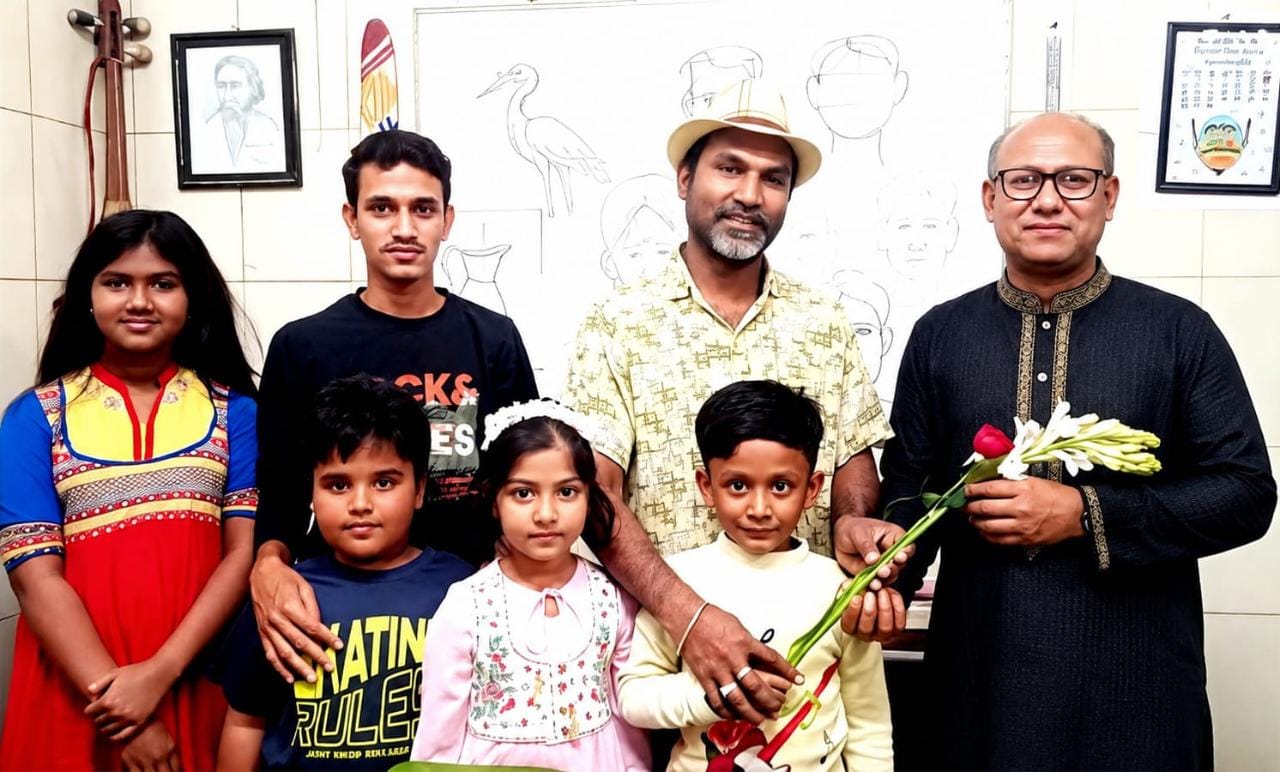 খুলনা আর্ট একাডেমির পক্ষ থেকে বর্ণশিল্পী ধনঞ্জয় রায়কে ফুলেল শুভেচ্ছা