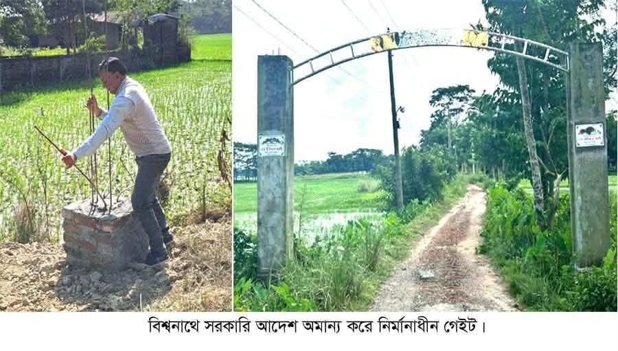 বিশ্বনাথে সরকারী আদেশ অমান্য করে সড়কে গেইট নির্মাণের অভিযোগ ২০২৫ সালে সাবেক এমপির নামে নাম ফলক স্থাপন