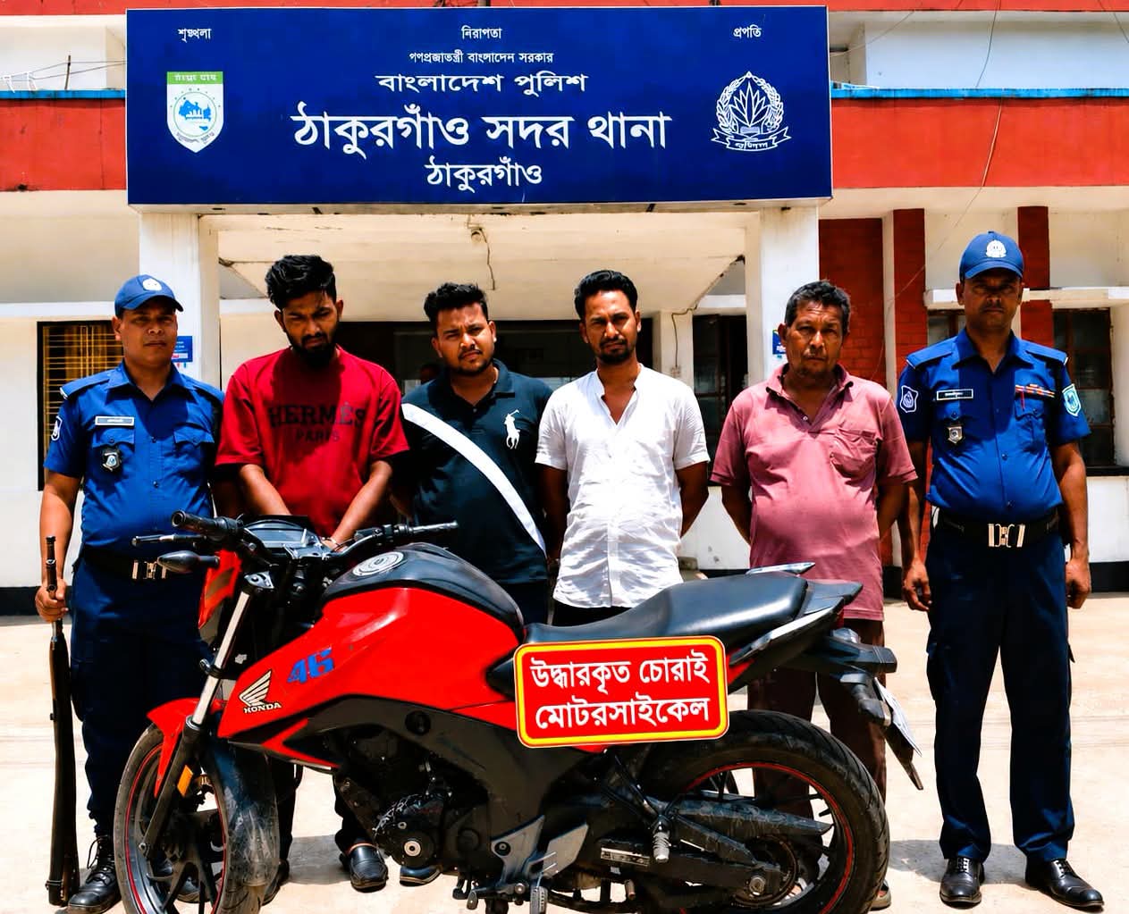 ঠাকুরগাঁওয়ে চুরি হওয়া মোটরসাইকেল উদ্ধার, সংঘবদ্ধ চোর চক্রের ৫ সদস্য গ্রেফতার