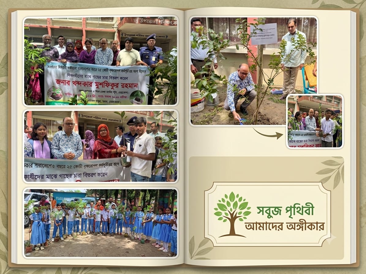 নেত্রকোনায় সবুজ বাংলাদেশ গড়ার প্রত্যয়ে মদনে শিক্ষার্থীদের মাঝে গাছের চারা বিতরণ