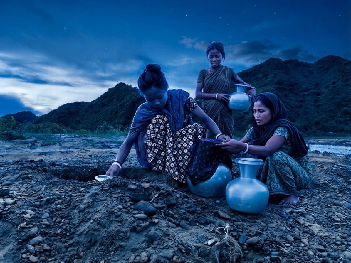নেত্রকোনার পাহাড়ে শুষ্ক মৌসুমে পানি নেই, বর্ষায় নিরাপদ পানির সংকট, সারা বছর পানির কষ্টে সীমান্তবর্তী পাহাড়ি এলাকার মানুষ